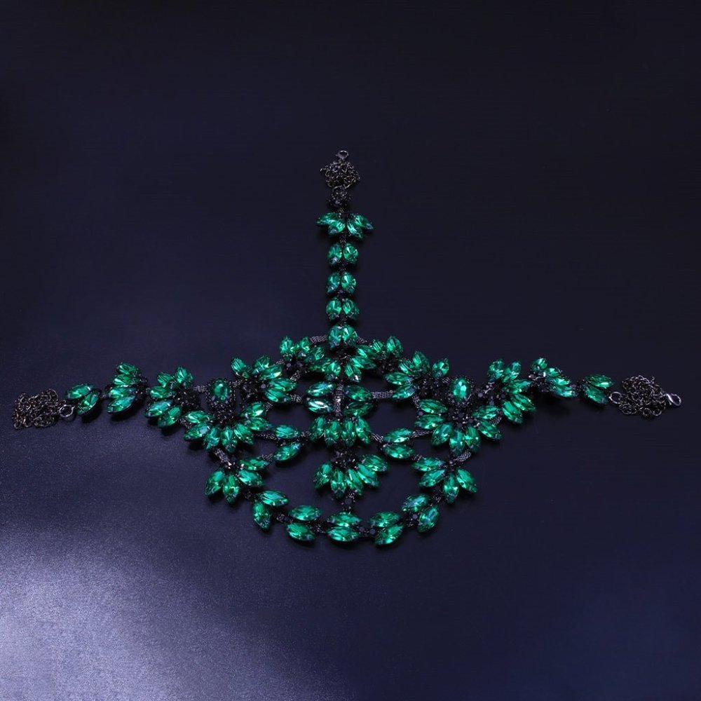 Green Crystal Face Mask Halloween Mask Women Masquerade Rhinestone Face Jewelry - Picture 5 of 7